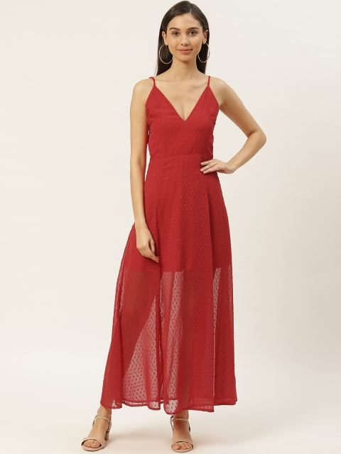 

DODO & MOA Women Red Self Design Dobby Weave Maxi Dress