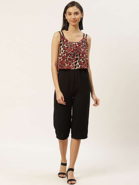 

DODO & MOA Women Black & Beige Animal Printed Capri Jumpsuit
