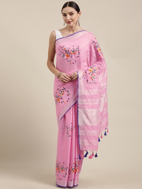

Yespoho Pink Printed Cotton Blend Saree