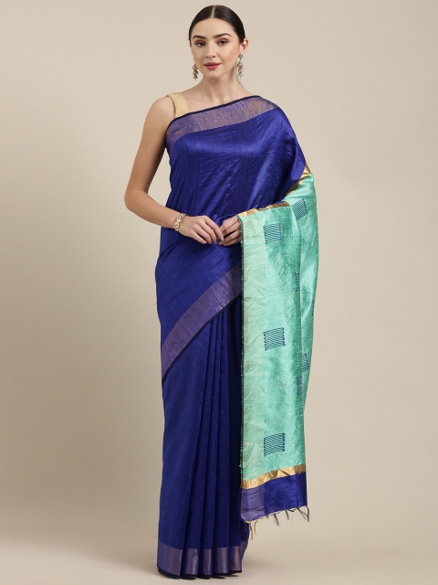 

Yespoho Blue Solid Pure Silk Saree