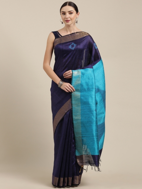 

Yespoho Navy Blue Woven Design Pure Silk Saree