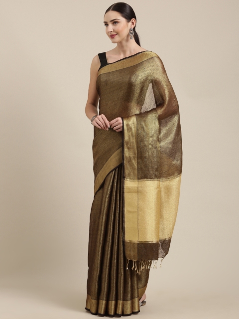 

Yespoho Gold-Toned Solid Pure Tissue Linen Saree