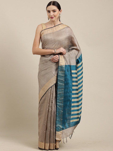 

Yespoho Beige Solid Pure Silk Saree