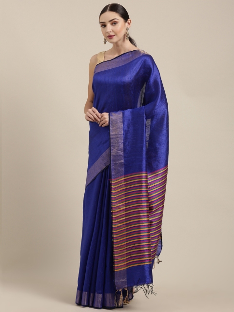 

Yespoho Blue Solid Pure Silk Saree