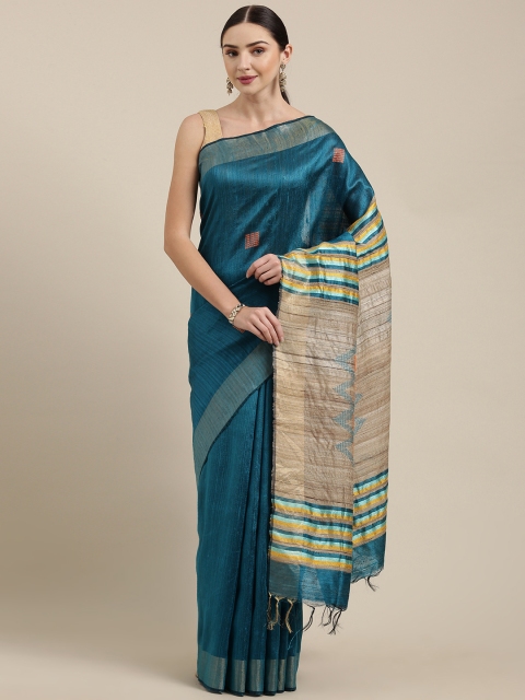 

Yespoho Blue Embellished Pure Silk Saree