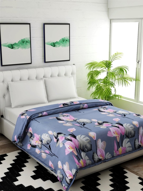 

Salona Bichona Grey & Pink Floral Mild Winter 120 GSM Double Bed Comforter