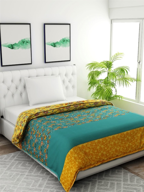 

Salona Bichona Teal & Yellow Floral Mild Winter 120 GSM Single Bed Comforter
