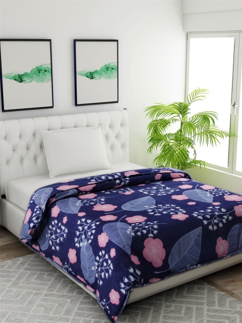 

Salona Bichona Navy Blue & Pink Floral Mild Winter 120 GSM Single Bed Comforter