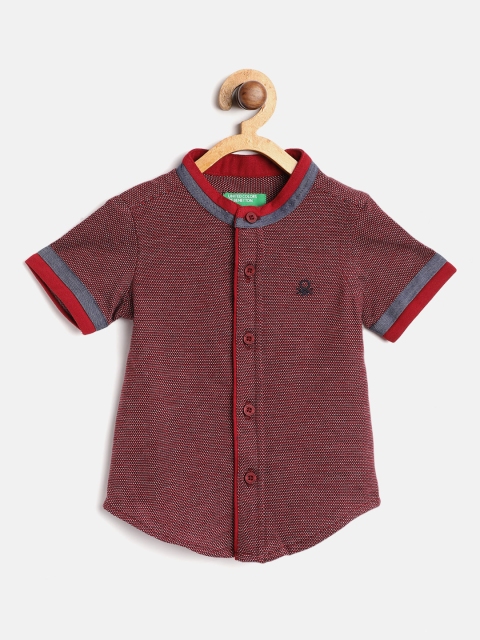 

United Colors of Benetton Boys Burgundy Knitted Regular Fit Textured Casual Shirt