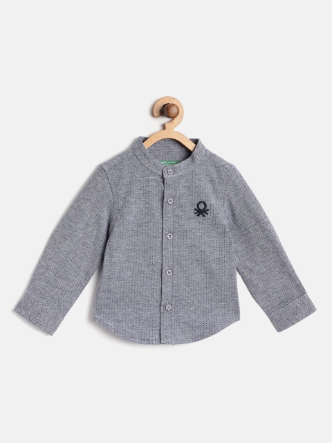 

United Colors of Benetton Boys Blue Knitted Regular Fit Ditsy Self Design Casual Shirt
