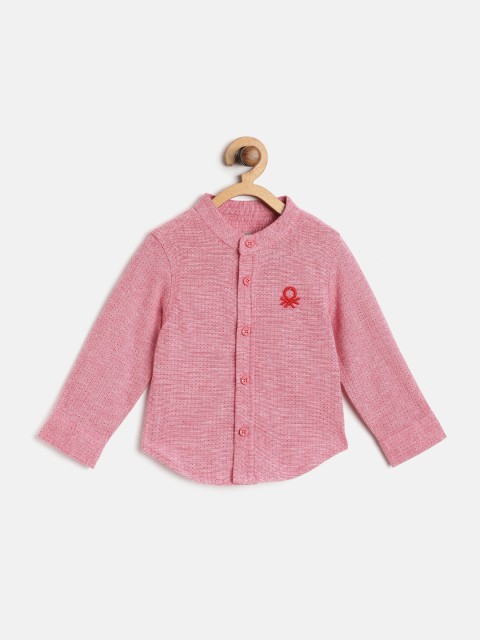 

United Colors of Benetton Boys Pink Knitted Regular Fit Ditsy Self Design Casual Shirt