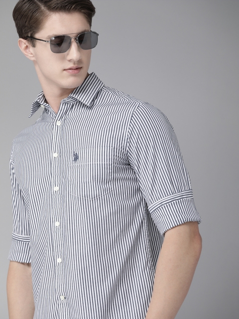 

U.S. Polo Assn. Men Blue & White Tailored Fit Solid Casual Shirt