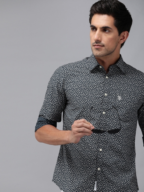 

U.S. Polo Assn. Men Navy Tailored Fit Floral Printed Casual Shirt, Blue