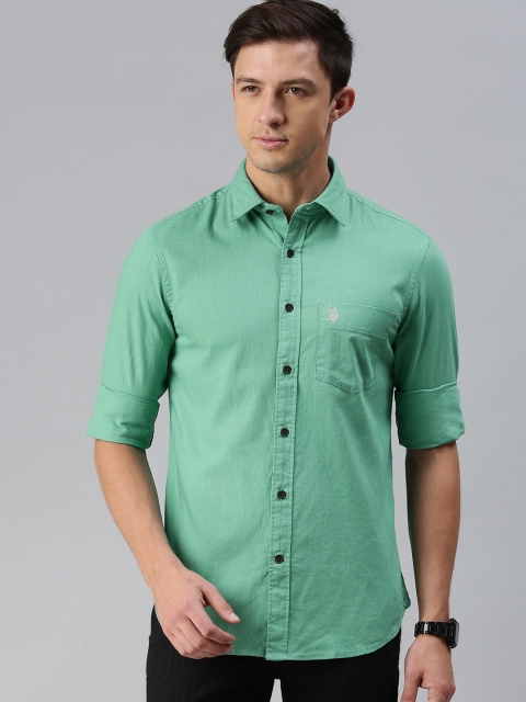 

U S Polo Assn Men Green Tailored Fit Casual Shirt