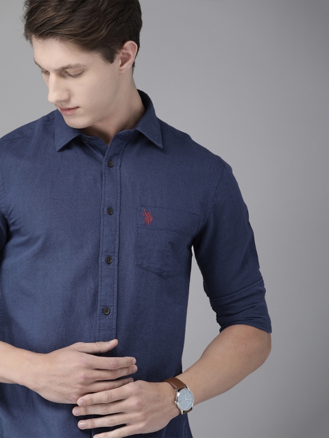 

U.S. Polo Assn. Men Navy Blue Tailored Fit Solid Shirt