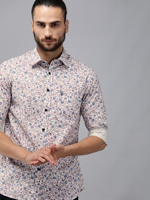 

U.S. Polo Assn. Men White & Blue Regular Fit Printed Casual Shirt