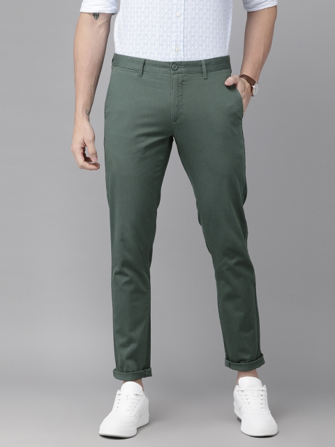 

U.S. Polo Assn. Men Olive Green Slim Fit Self Design Regular Trousers