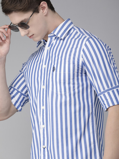 

U.S. Polo Assn. Men Blue & White Tailored Fit Solid Casual Shirt