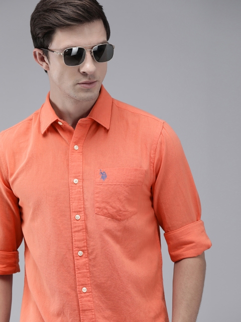 

U.S. Polo Assn. Men Orange Tailored Fit Solid Shirt