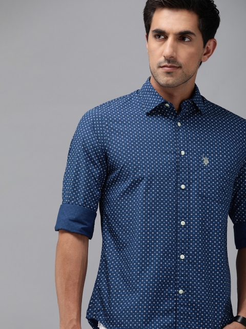 

U.S. Polo Assn. Men Blue & White Regular Fit Printed Casual Shirt