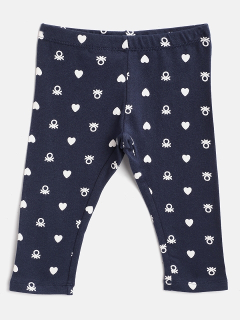 

United Colors of Benetton Girls Navy & White Brand Logo Ankle Length Leggings, Navy blue