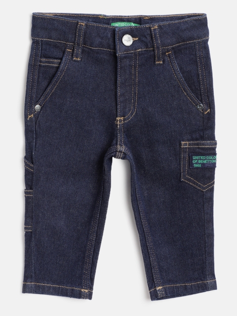 

United Colors of Benetton Boys Navy Blue Dark Washed Worker Fit Stretchable Jeans
