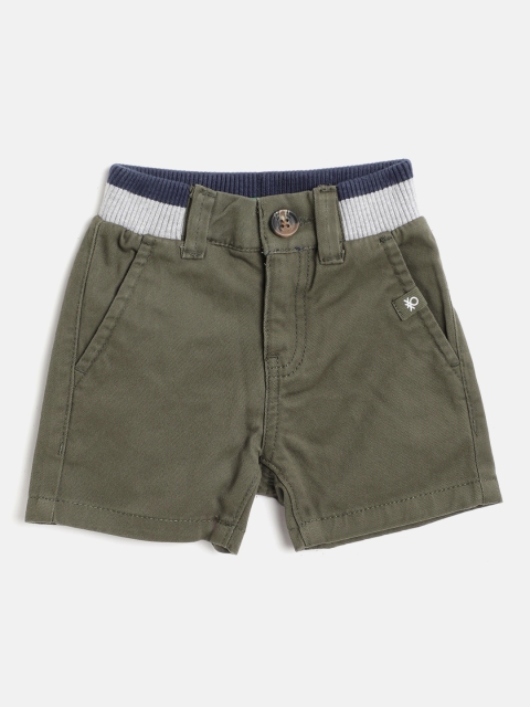 

United Colors of Benetton Boys Olive Green Pure Cotton Solid Regular Fit Shorts