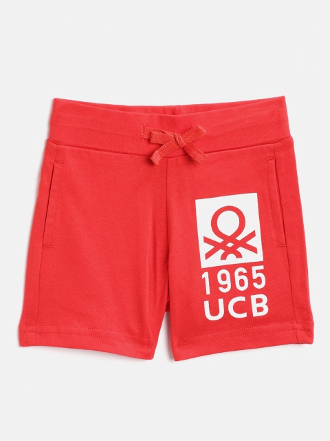 

United Colors of Benetton Boys Red Pure Cotton Brand Logo Printed Regular Fit Shorts