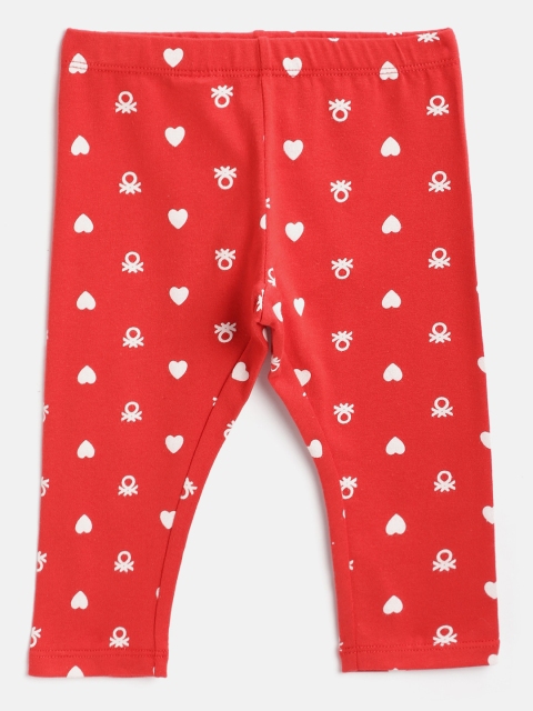 

United Colors of Benetton Girls Red & White Brand Logo Ankle Length Leggings