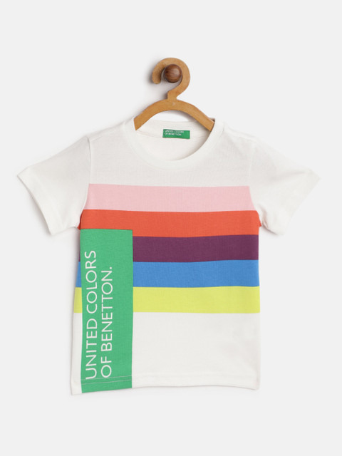 

United Colors of Benetton Boys Multicoloured Pure Cotton Striped Round Neck T-shirt, Multi