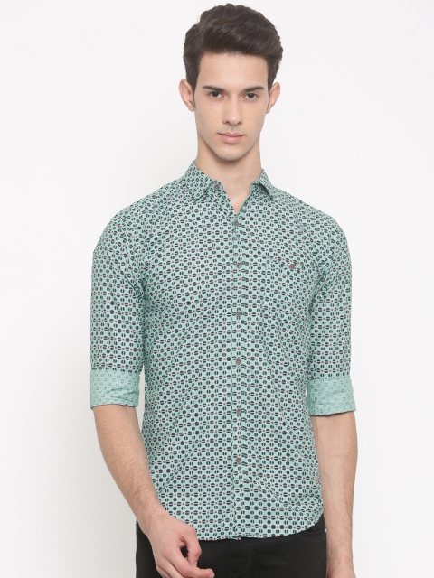 

Status Quo Men Turquoise Blue Slim Fit Printed Casual Shirt
