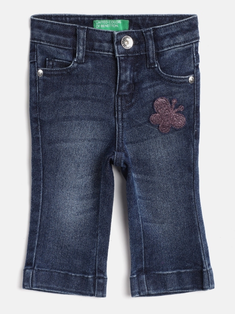 

United Colors of Benetton Girls Navy Blue Bootcut Mid-Rise Clean Look Stretchable Jeans