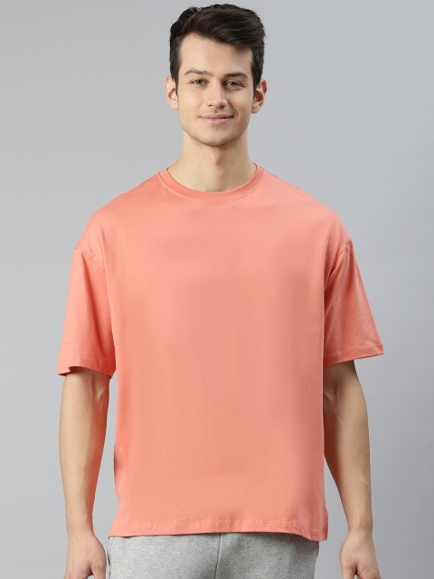 

MH Easy Men Peach-Coloured Solid Round Neck Pure Cotton T-shirt