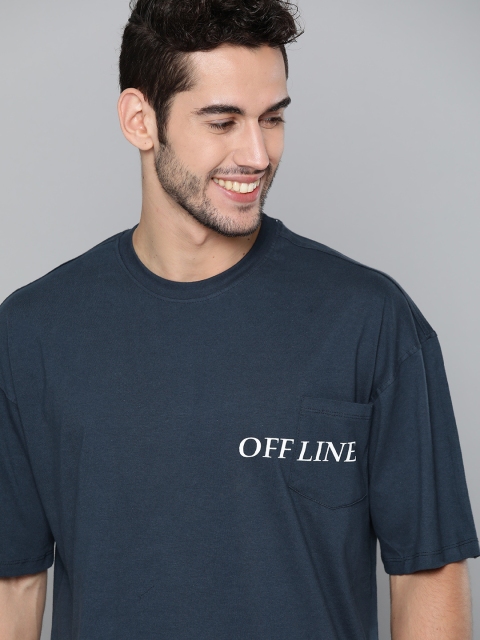 

M&H Easy Men Navy Blue Printed Detail Pure Cotton Round Neck T-shirt