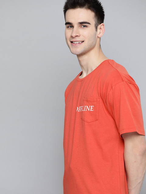 

M&H Easy Men Orange Pure Cotton Solid Round Neck T-shirt