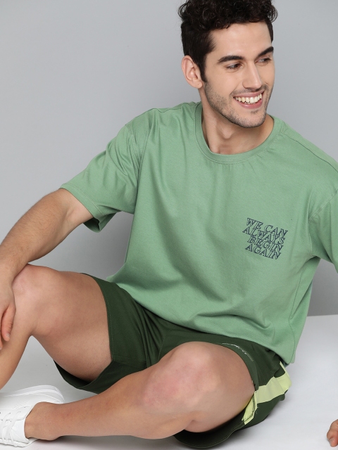 

M&H Easy Men Green Printed Round Neck T-shirt