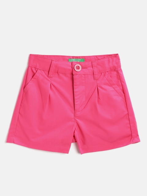 

United Colors of Benetton Girls Pink Solid Regular Fit Pleated Detail Cotton Shorts