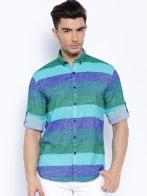 

Highlander Blue & Green Striped Casual Shirt