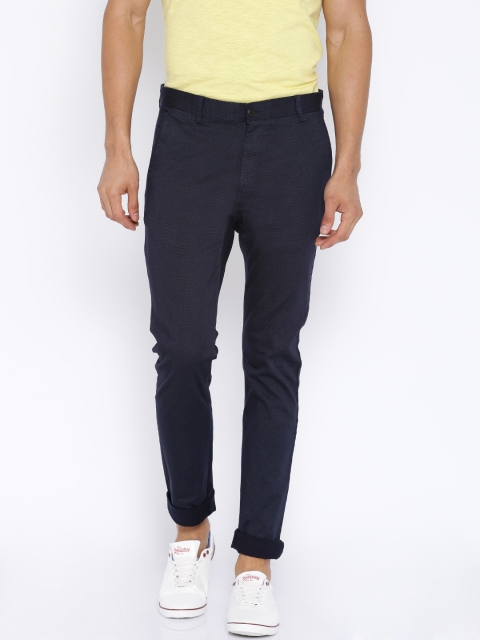

Highlander Navy Slim Fit Printed Casual Trousers, Navy blue