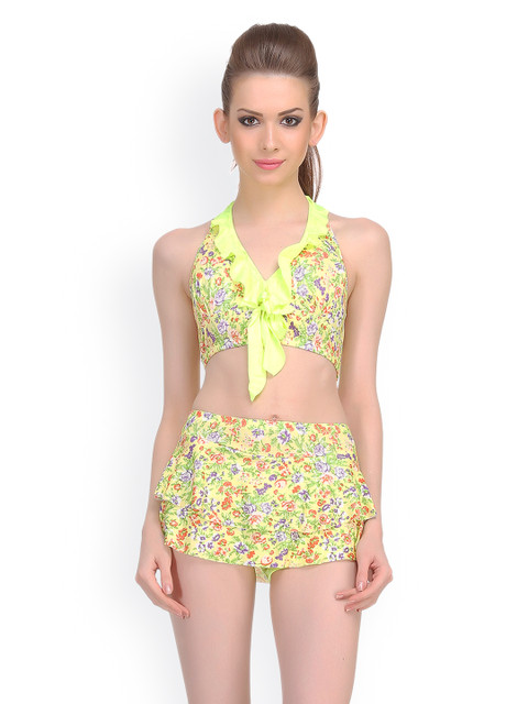 

Clovia Yellow Floral Print Swimwear SM0048P11M