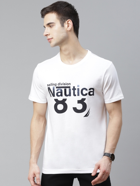 

Nautica Men White & Black Brand Logo Printed T-shirt