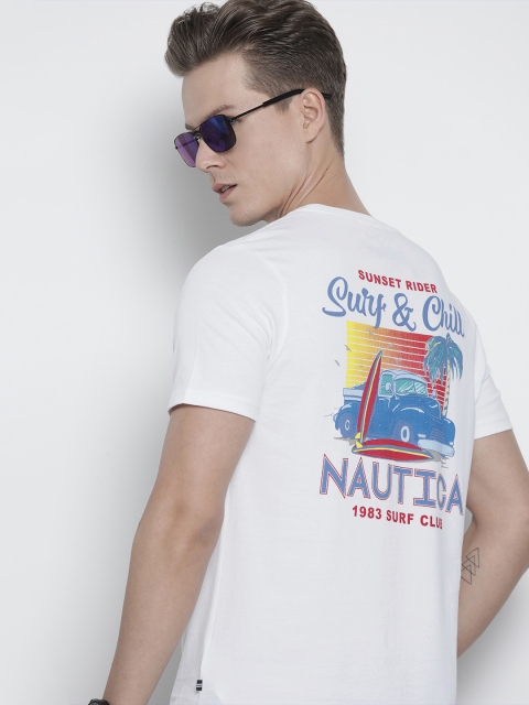 

Nautica Men White Brand Logo Printed Pure Cotton T-shirt