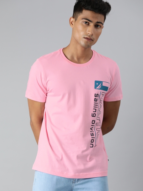 

Nautica Men Pink Pure Cotton Typography Printed T-shirt