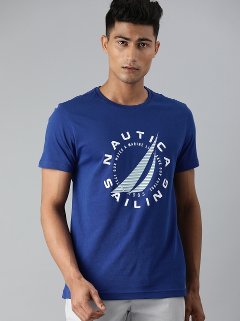 

Nautica Men Blue Pure Cotton Typography Printed T-shirt