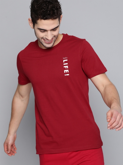 

M&H Easy Men Red Pure Cotton Solid Round Neck T-shirt, Maroon