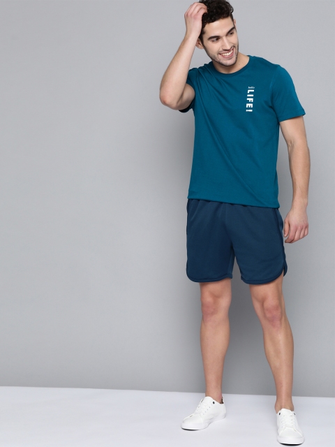 

M&H Easy Men Teal Blue Pure Cotton Solid Round Neck T-shirt