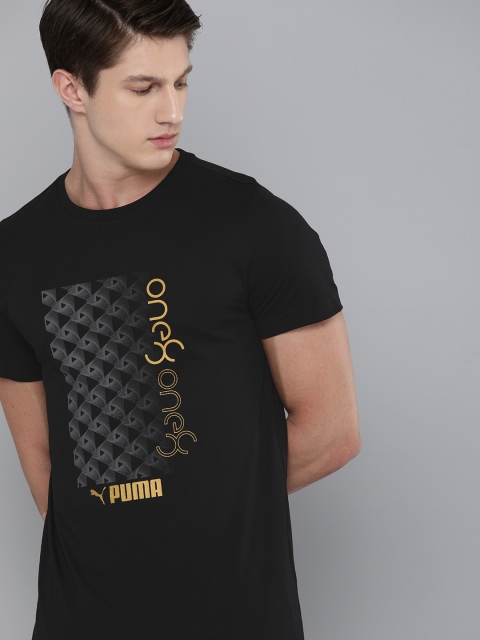 

Puma Men Black Slim Fit Gold Foil Graphic Printed Round Neck Pure Cotton T-shirt