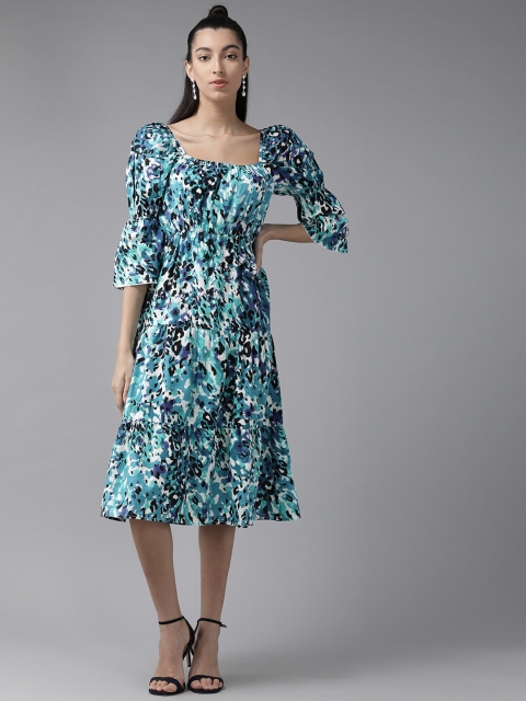 

The Dry State Women Blue Printed A-Line Dress