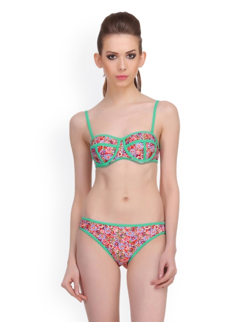 

Clovia Women Red & Green Floral Printed Swim Bikini Set
