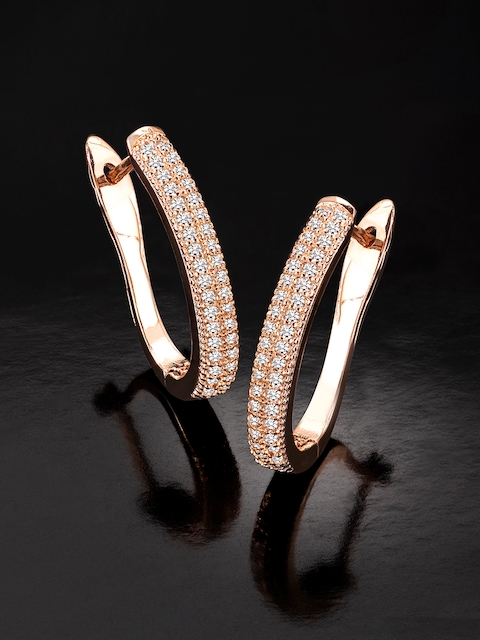 Peora Rose Gold-Plated CZ Studded Hoop Earrings